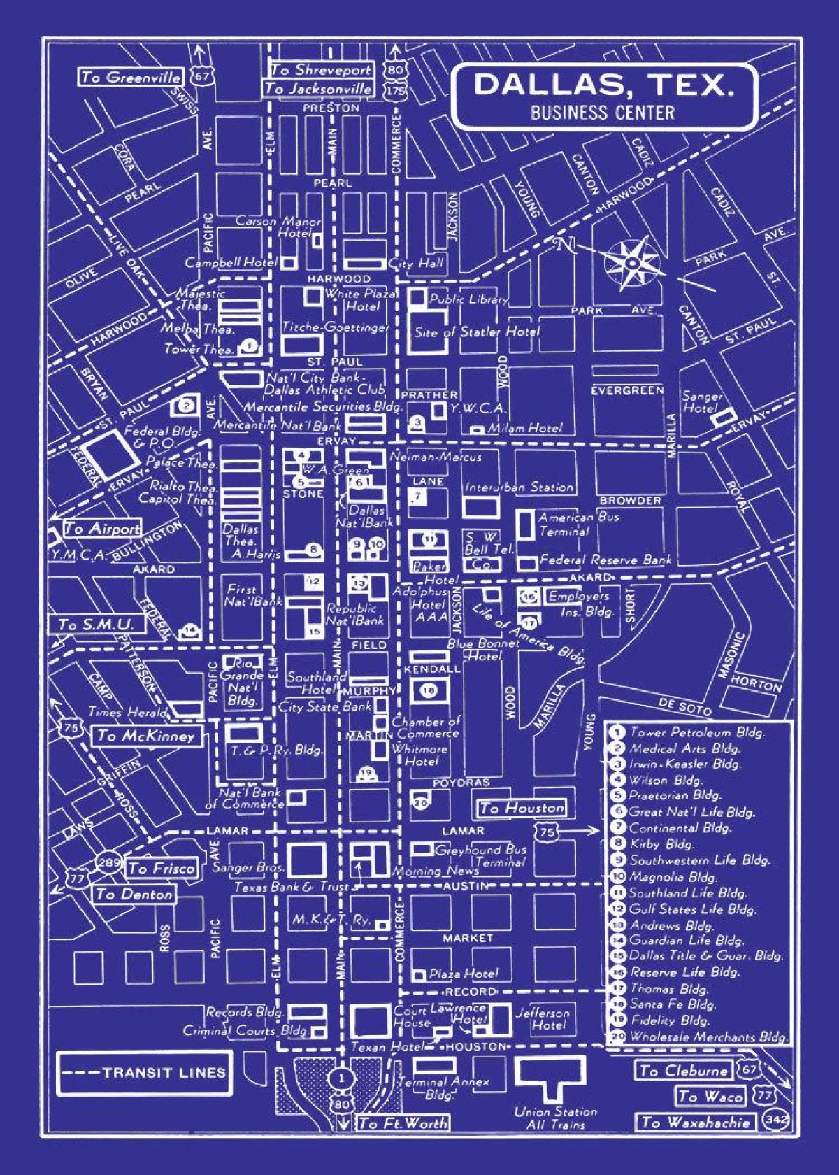 carte du centre-ville de Dallas