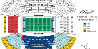 Dallas Cowboys stadium siège de la carte